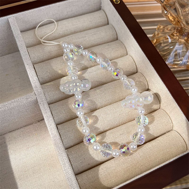 MYLULU free samples Custom logo beaded mobile phone chain cloud Pearl crystal mobile phone charm short wristband