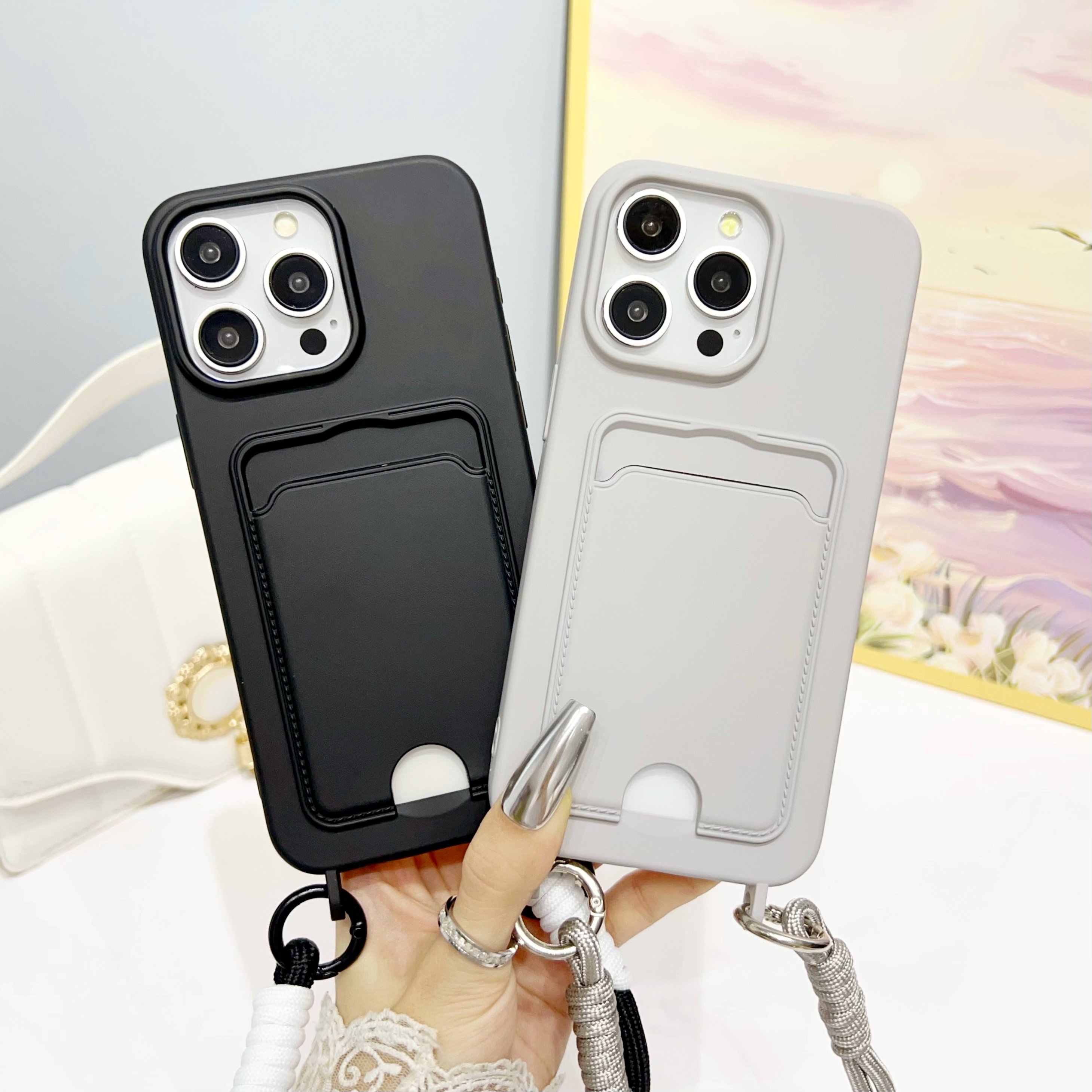 Wallet phone Case With Lanyard For IPhone 16 Case Soft Tpu mobile phone Case For IPhone16 15 14 13 12 11 Pro Max