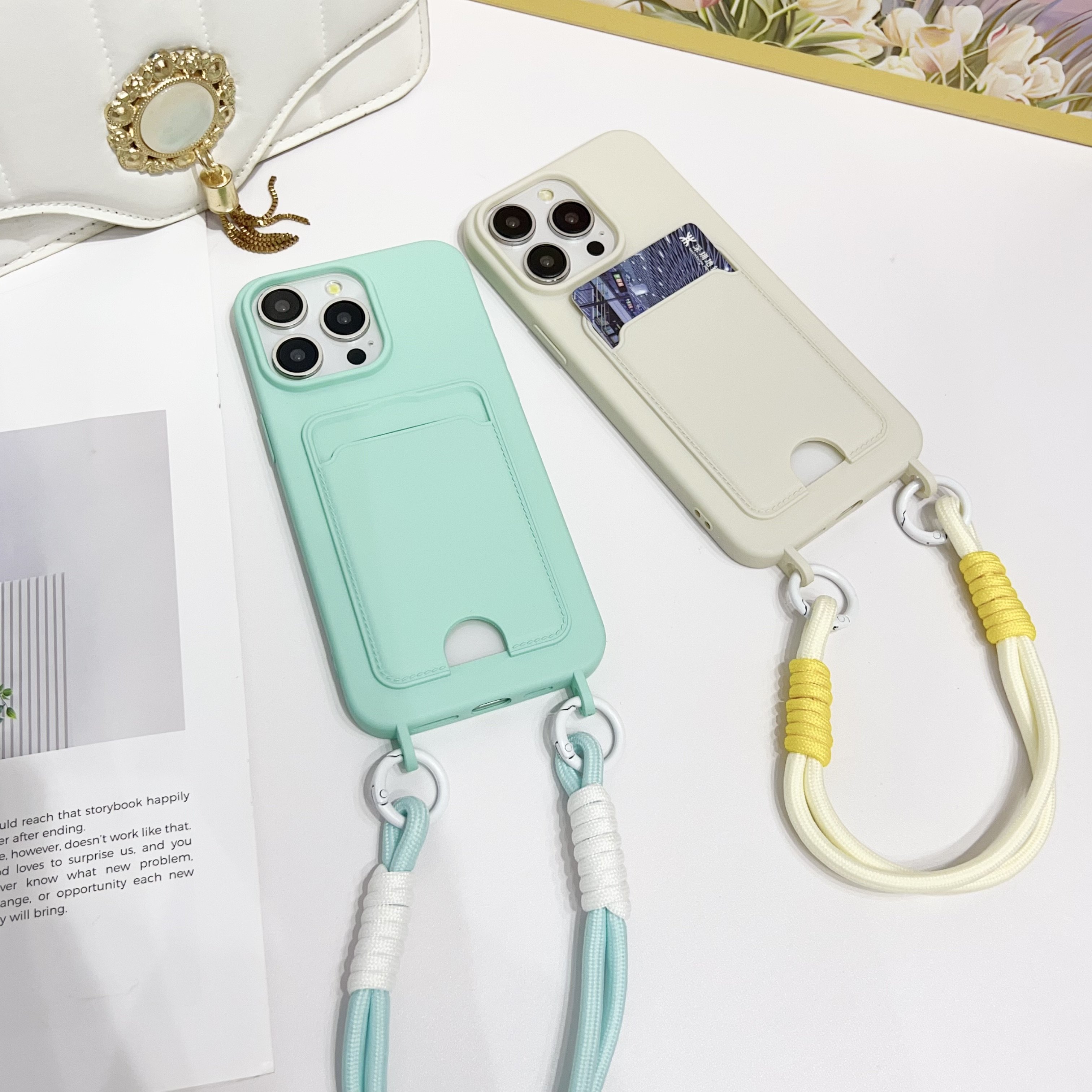 Wallet phone Case With Lanyard For IPhone 16 Case Soft Tpu mobile phone Case For IPhone16 15 14 13 12 11 Pro Max