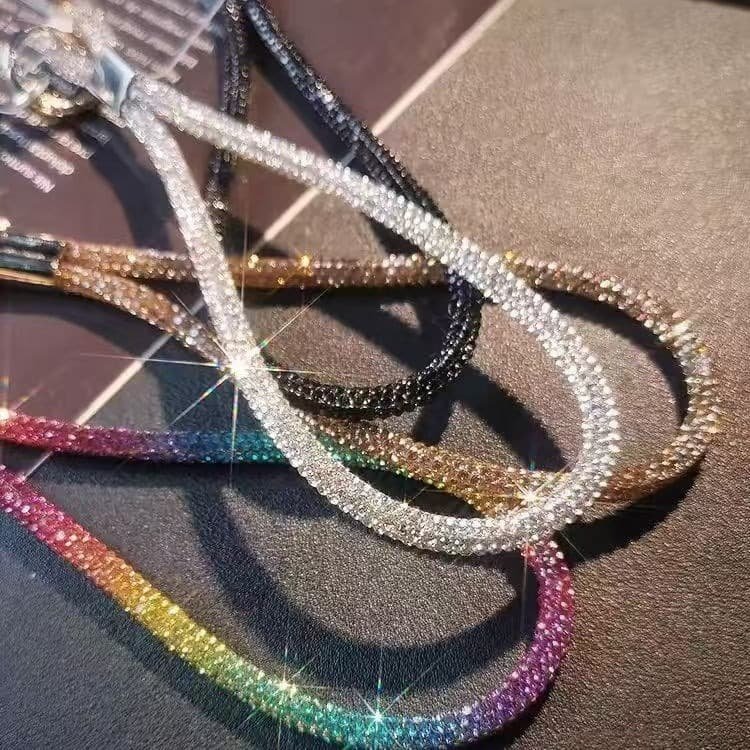 Rhinestone Shiny Cell Mobile Phone Key Chian Wallet Wristlet Wrist Short Strap Patch Tether Tab Lanyard with Zipper Pouch Wallet