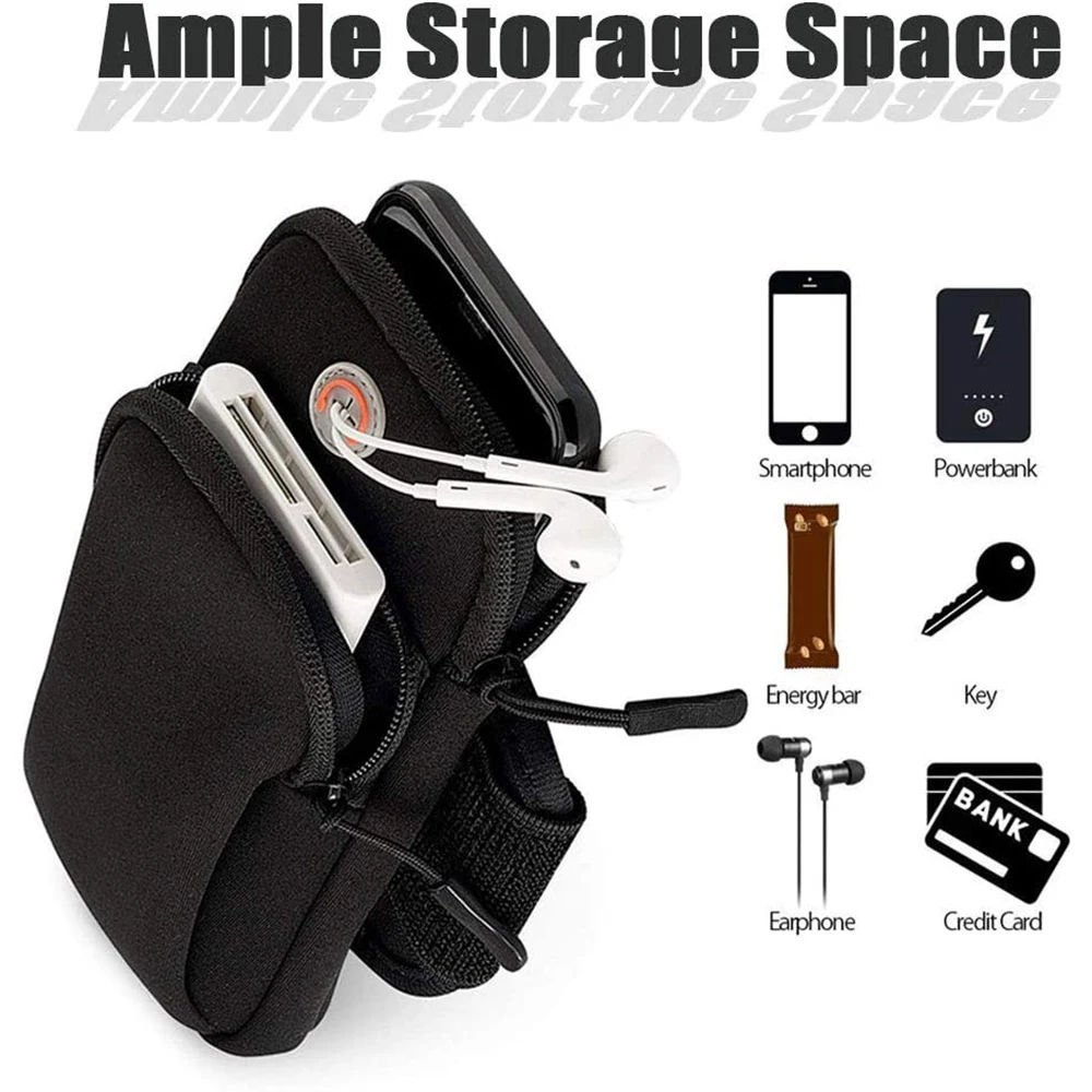 Phone Armband Adjustable Strap Gym Jogging Arm Bag Running Sports Fitness Cycling Hiking Cell Phone Storage Pouch Earphones
