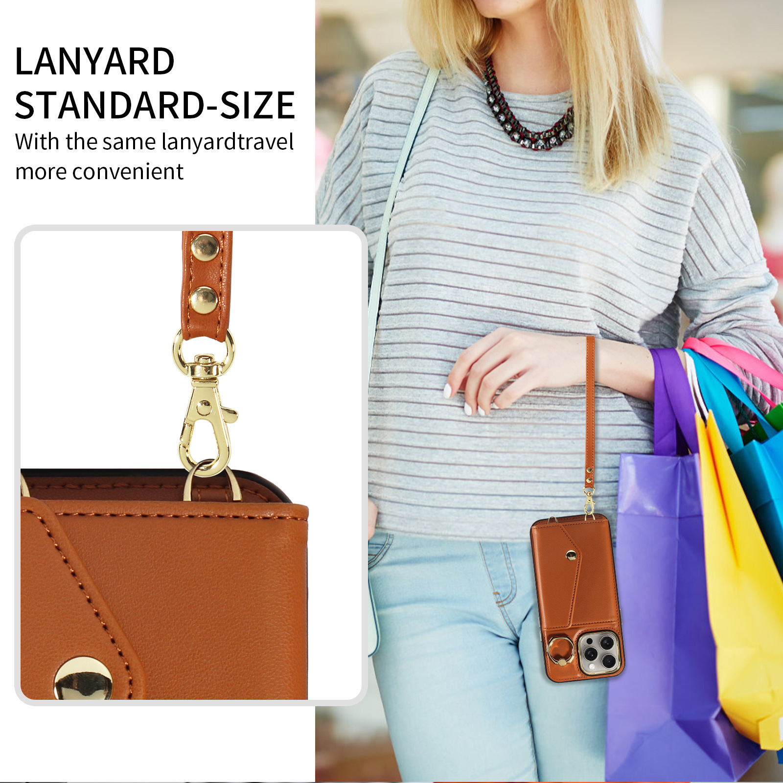 High Quality Leather Mobile Phone Case Crossbody Cell Phone Case With PU strap For iPhone 15