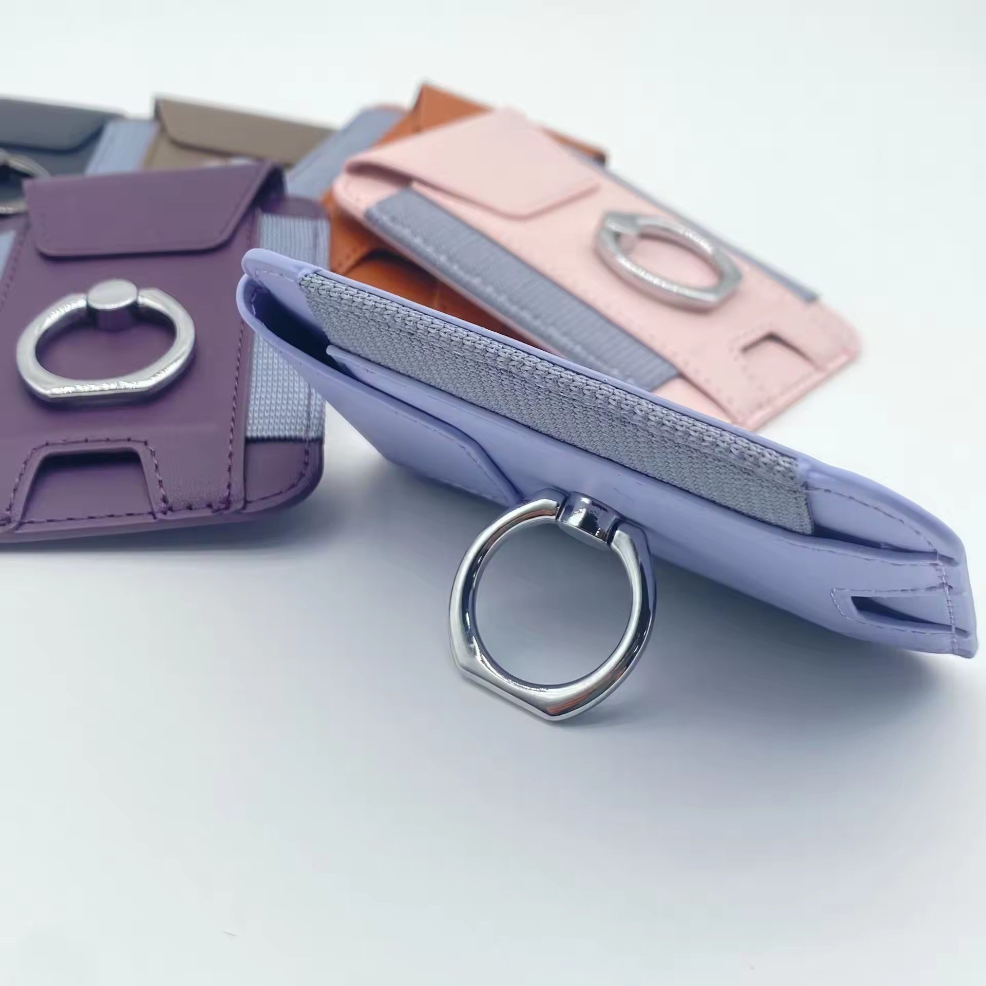 Card Holder Wallet Pouch Wallet Back Phone Holder Elastic Leather Slot Phone Wallet with Ring Holder for iPhone Samsung