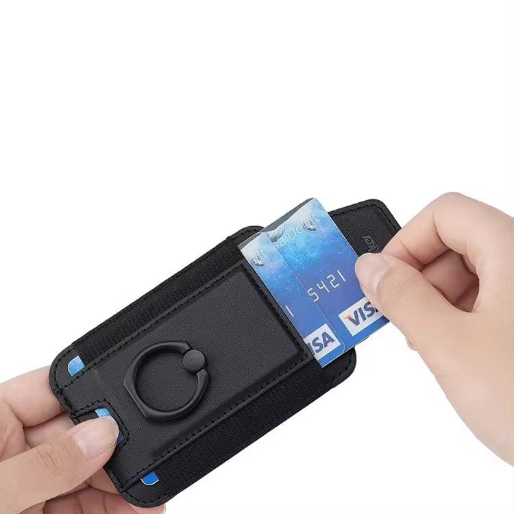 Card Holder Wallet Pouch Wallet Back Phone Holder Elastic Leather Slot Phone Wallet with Ring Holder for iPhone Samsung