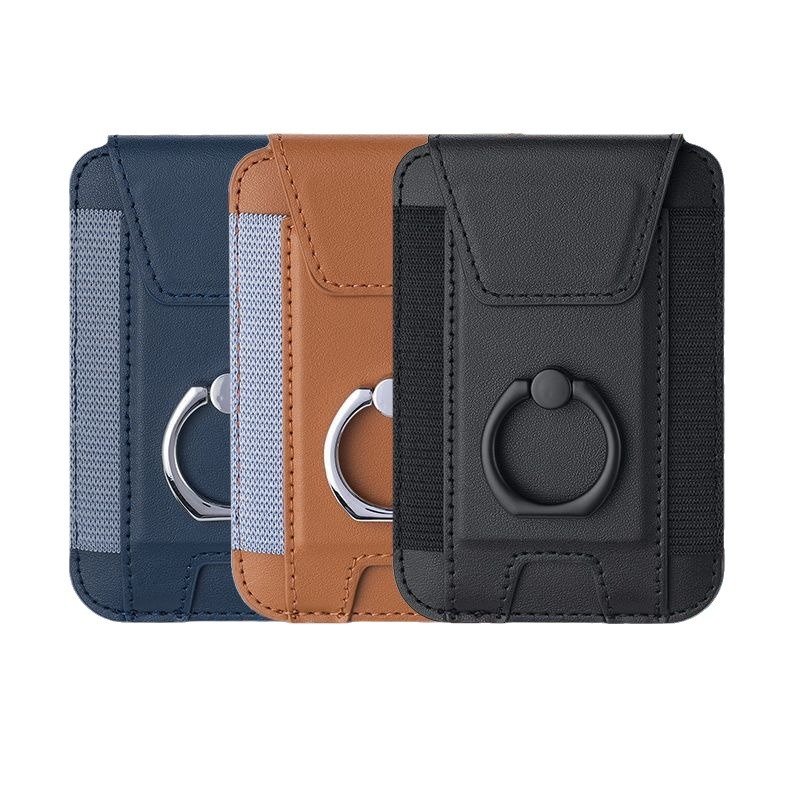 Card Holder Wallet Pouch Wallet Back Phone Holder Elastic Leather Slot Phone Wallet with Ring Holder for iPhone Samsung