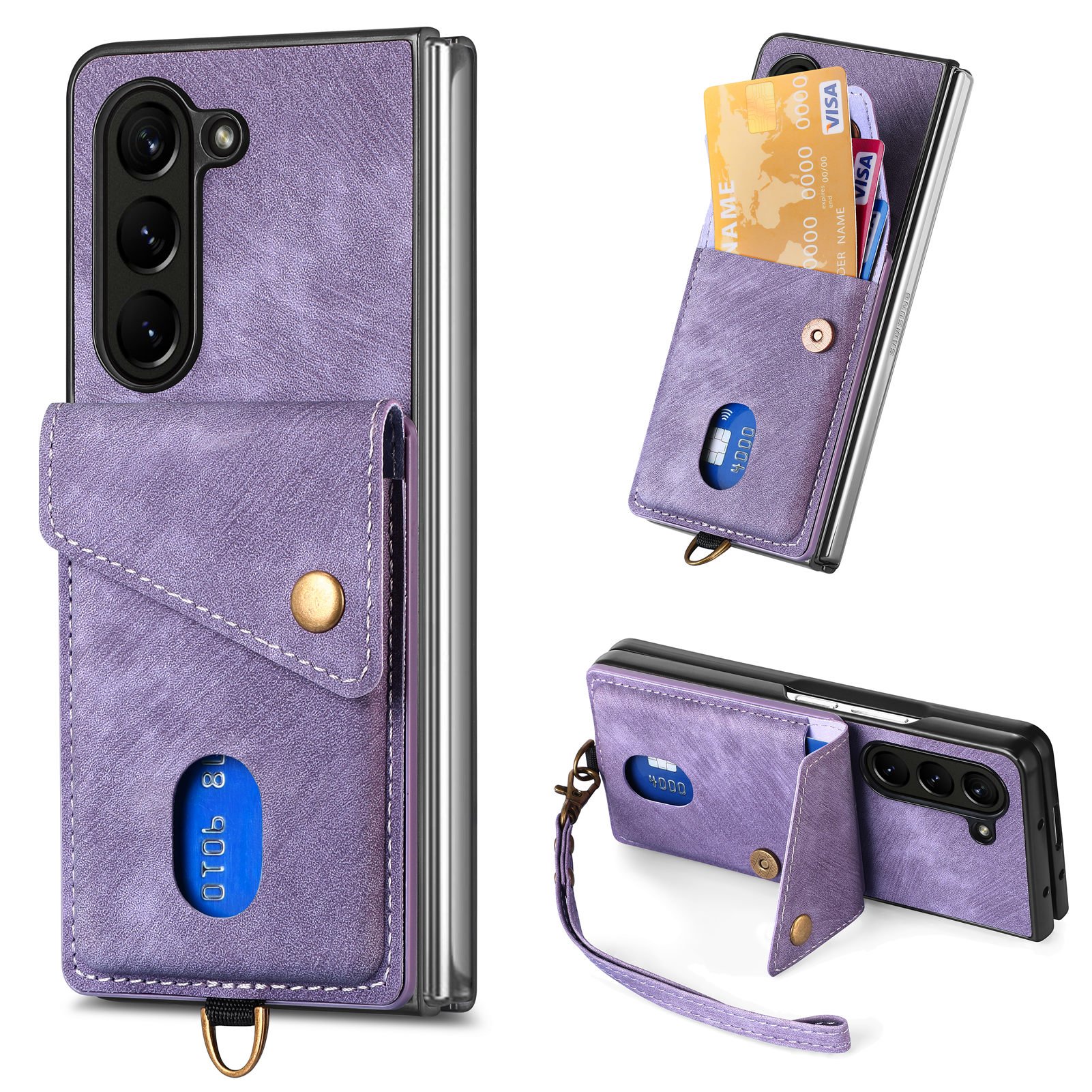 Retro Style Wrist Strap Card Case for Samsung Z Fold 6 Flip Mobile Phone Cover Strap Protective Plus Model Customizable Logo