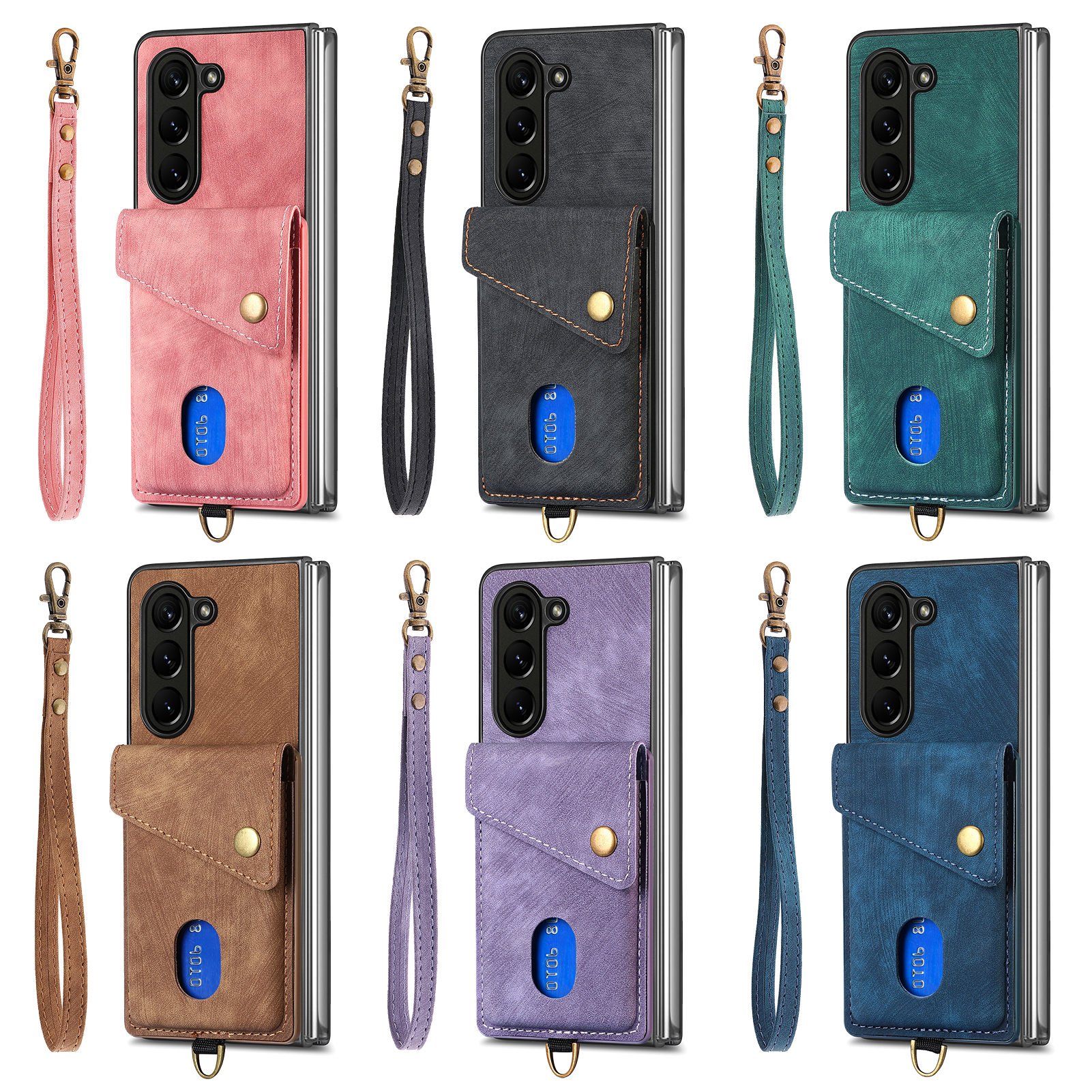 Retro Style Wrist Strap Card Case for Samsung Z Fold 6 Flip Mobile Phone Cover Strap Protective Plus Model Customizable Logo