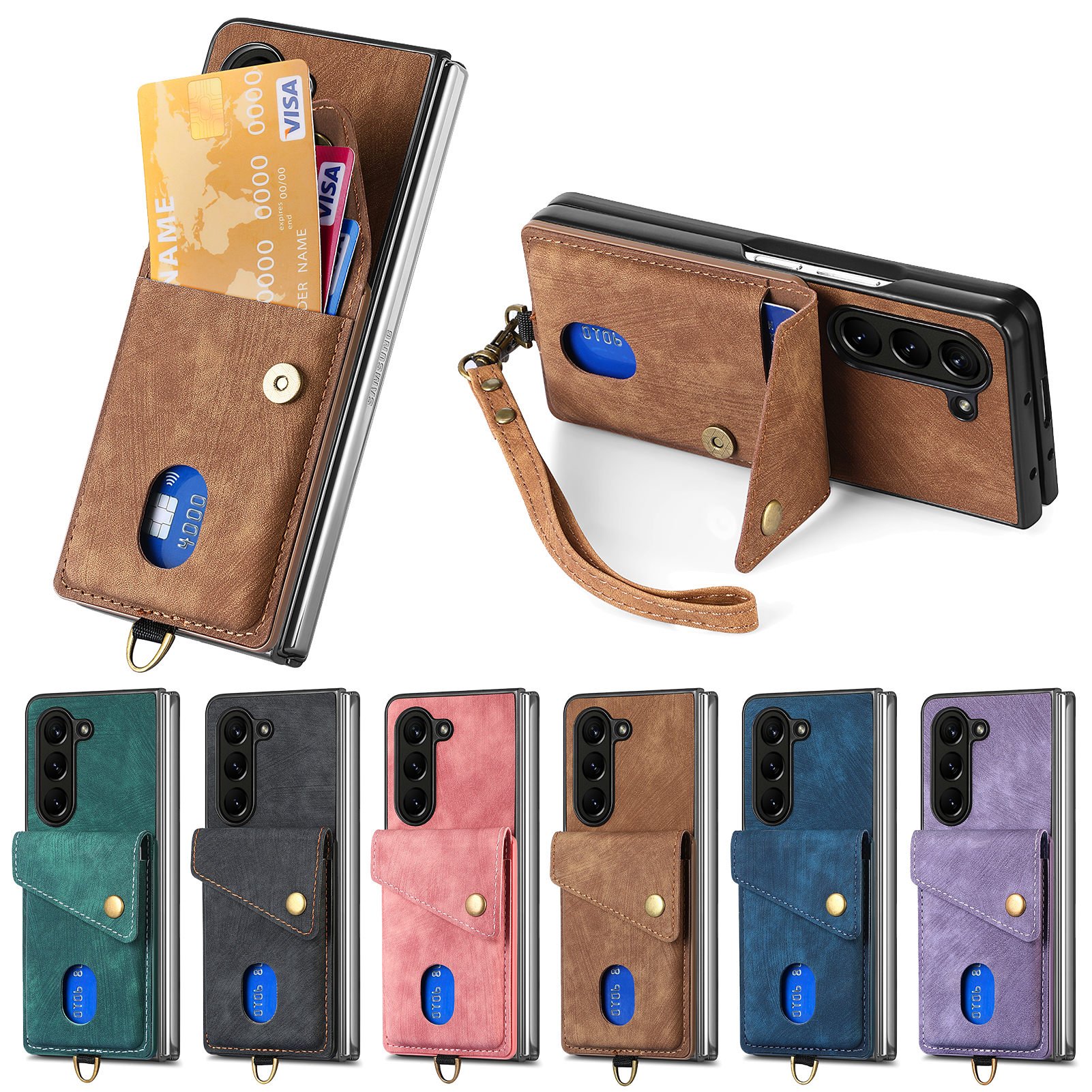 Retro Style Wrist Strap Card Case for Samsung Z Fold 6 Flip Mobile Phone Cover Strap Protective Plus Model Customizable Logo