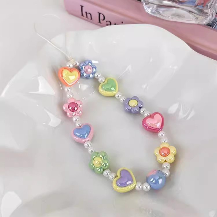 INS 2024 Trendy Sweet Heart Butterfly Flower Cell Phone Chain Fashion Camera Lanyard Beaded Mobile Phone Chains For Girl