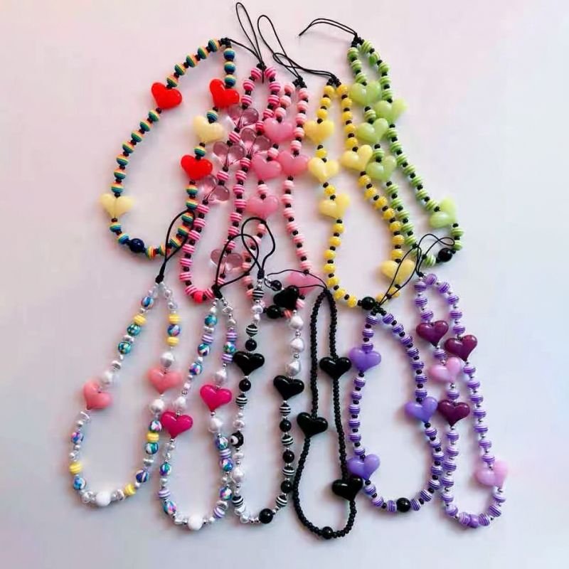 2024 Hotsale HANDMADE Colorful Cute Smiley Face Fruit Pearl Clay Beads Phone Charm Strap Lanyard Wrist Strap Phone Chain