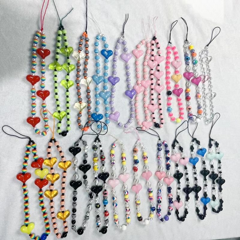 2024 Hotsale HANDMADE Colorful Cute Smiley Face Fruit Pearl Clay Beads Phone Charm Strap Lanyard Wrist Strap Phone Chain