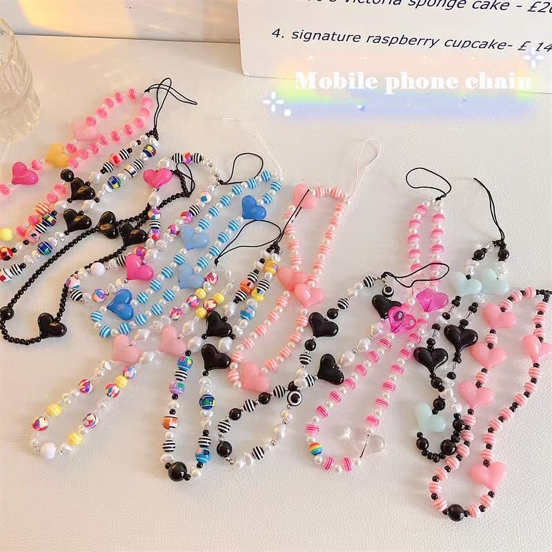 2024 Hotsale HANDMADE Colorful Cute Smiley Face Fruit Pearl Clay Beads Phone Charm Strap Lanyard Wrist Strap Phone Chain