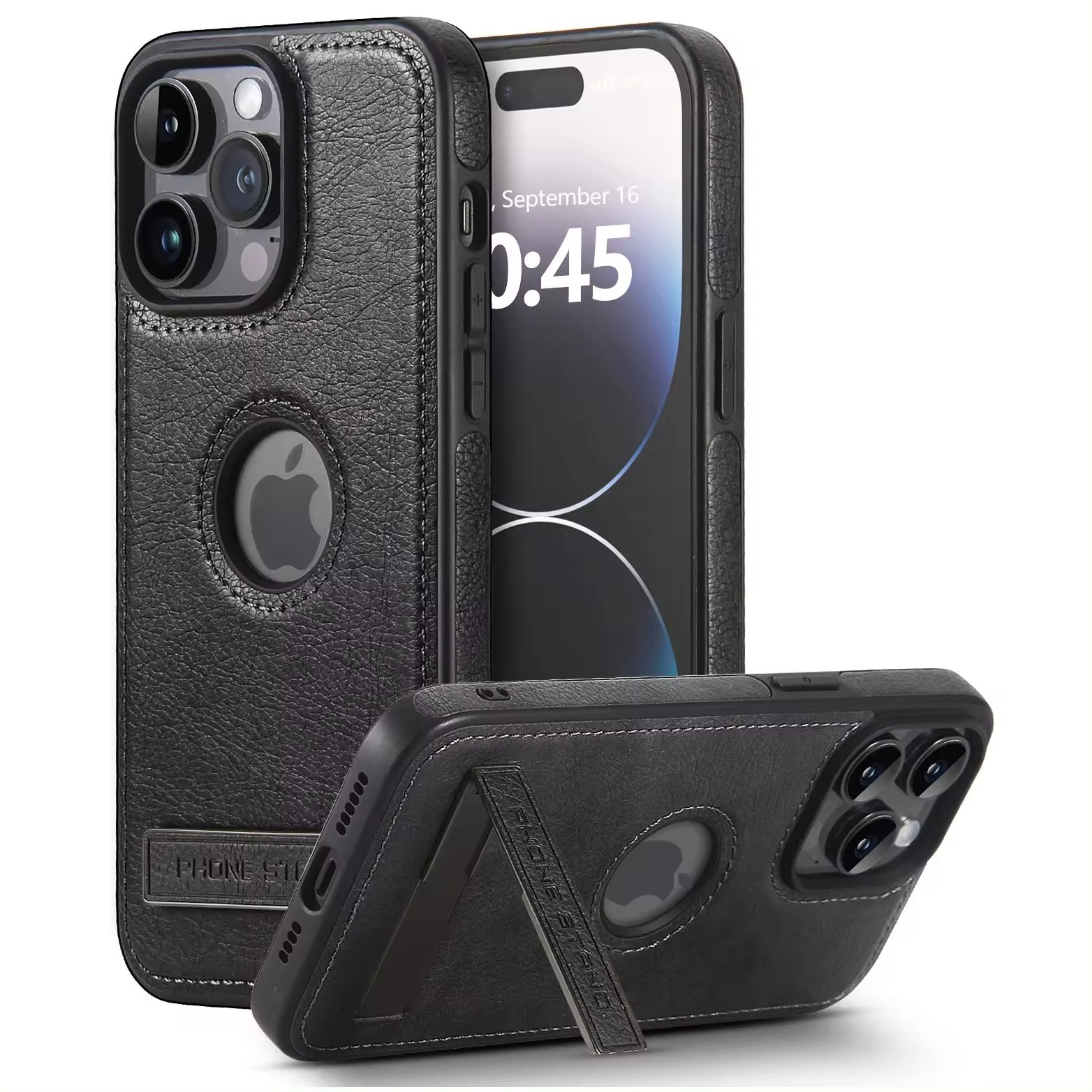 Case Bracket Holder with Metal Sports Phonecase Premium PU Leather for Iphone 15 Case for Iphone 14 Plus 13 12 11 Pro Max