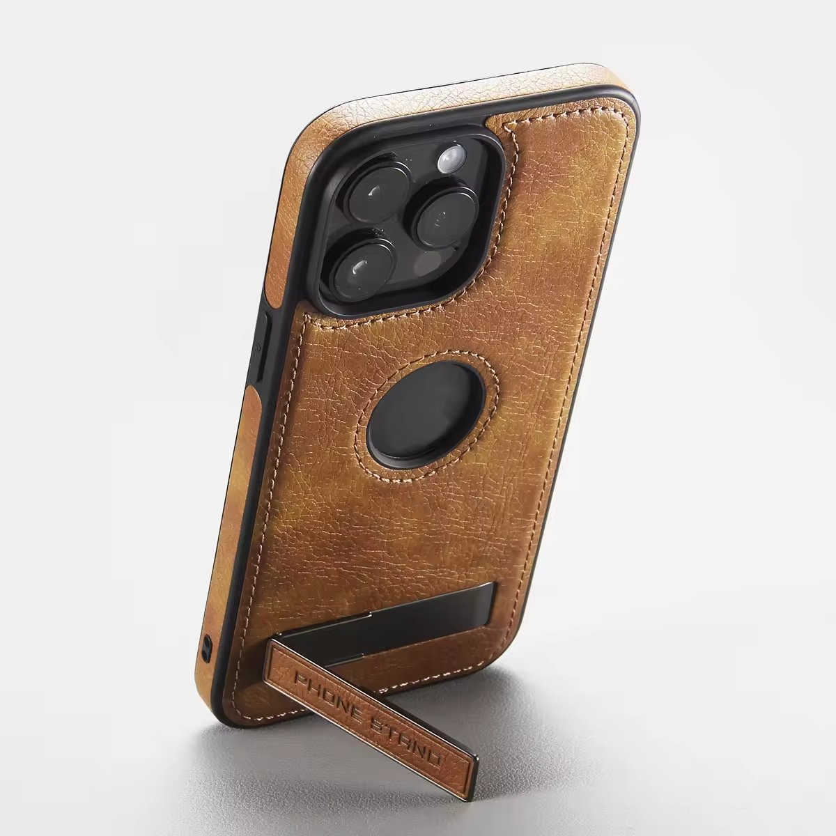 Case Bracket Holder with Metal Sports Phonecase Premium PU Leather for Iphone 15 Case for Iphone 14 Plus 13 12 11 Pro Max