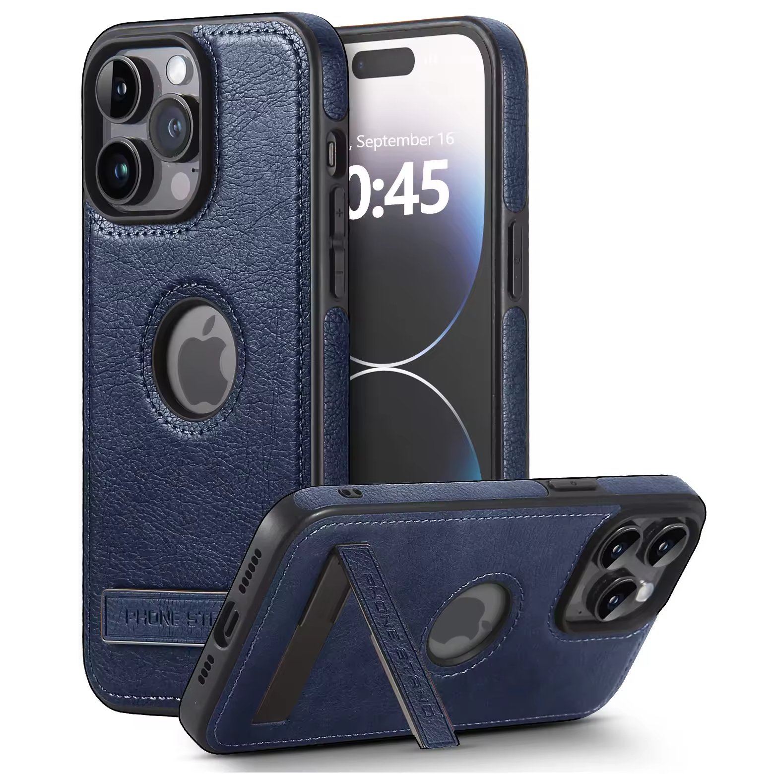 Case Bracket Holder with Metal Sports Phonecase Premium PU Leather for Iphone 15 Case for Iphone 14 Plus 13 12 11 Pro Max