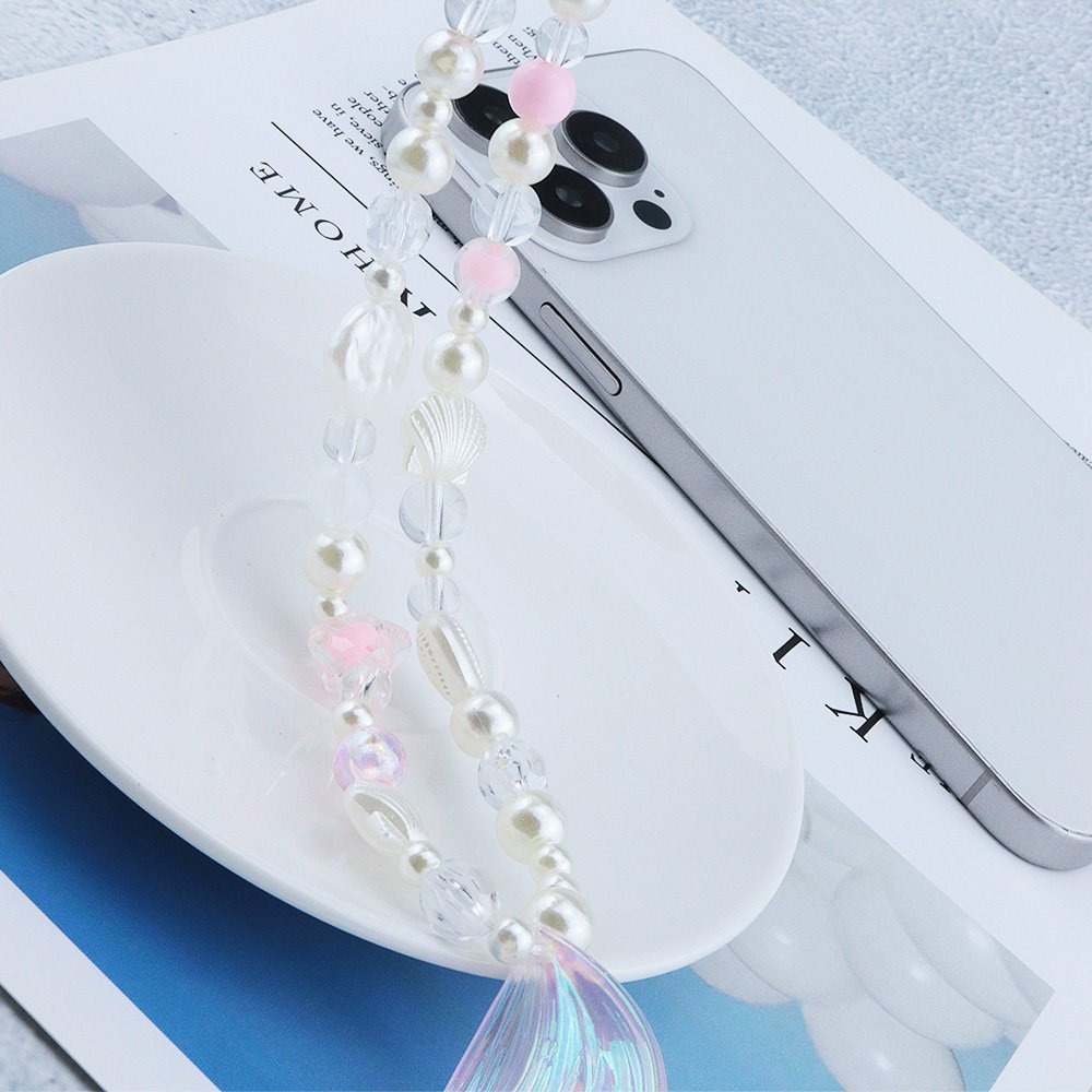 Minimalist Mermaid Tail Color Glitter Resin Phone Lanyard DIY Pearl Bow Shell Phone Chain mobile phone accessories
