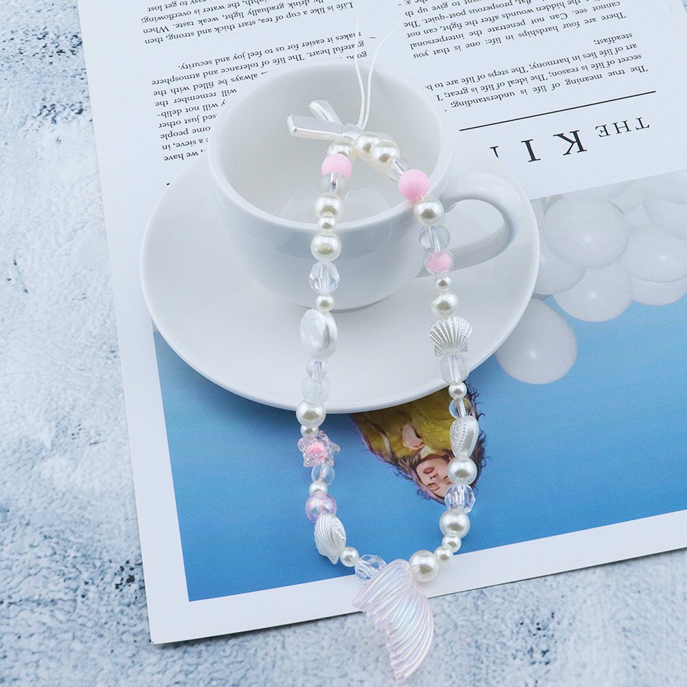 Minimalist Mermaid Tail Color Glitter Resin Phone Lanyard DIY Pearl Bow Shell Phone Chain mobile phone accessories