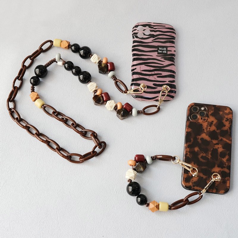 European and American acrylic bead chain fashion wood bead bracelet diagonal lanyard bag with mobile phone chain