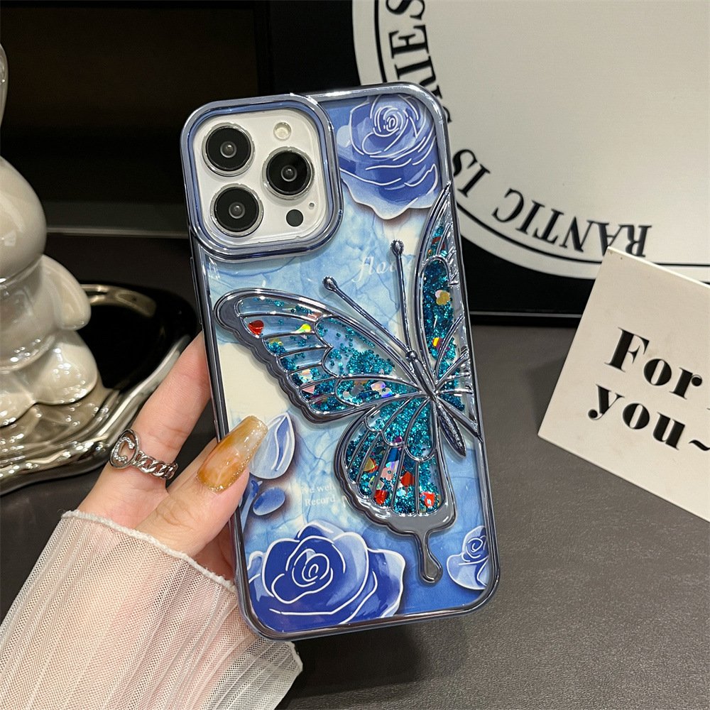 Luxury Butterfly Glitter TPU Mobile Phone Case For iPhone 15 14 13 12 11 Pro max Flower Silicone bling Shockproof Back Cover