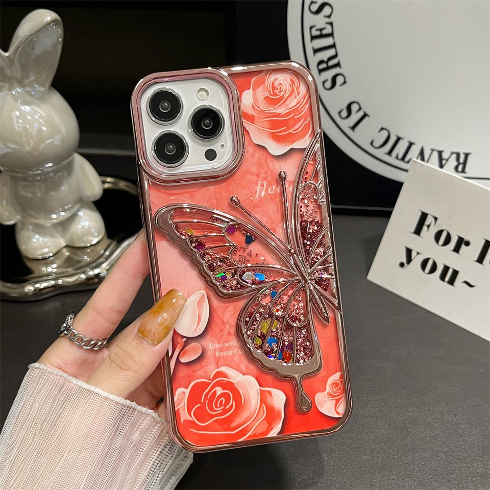 Luxury Butterfly Glitter TPU Mobile Phone Case For iPhone 15 14 13 12 11 Pro max Flower Silicone bling Shockproof Back Cover