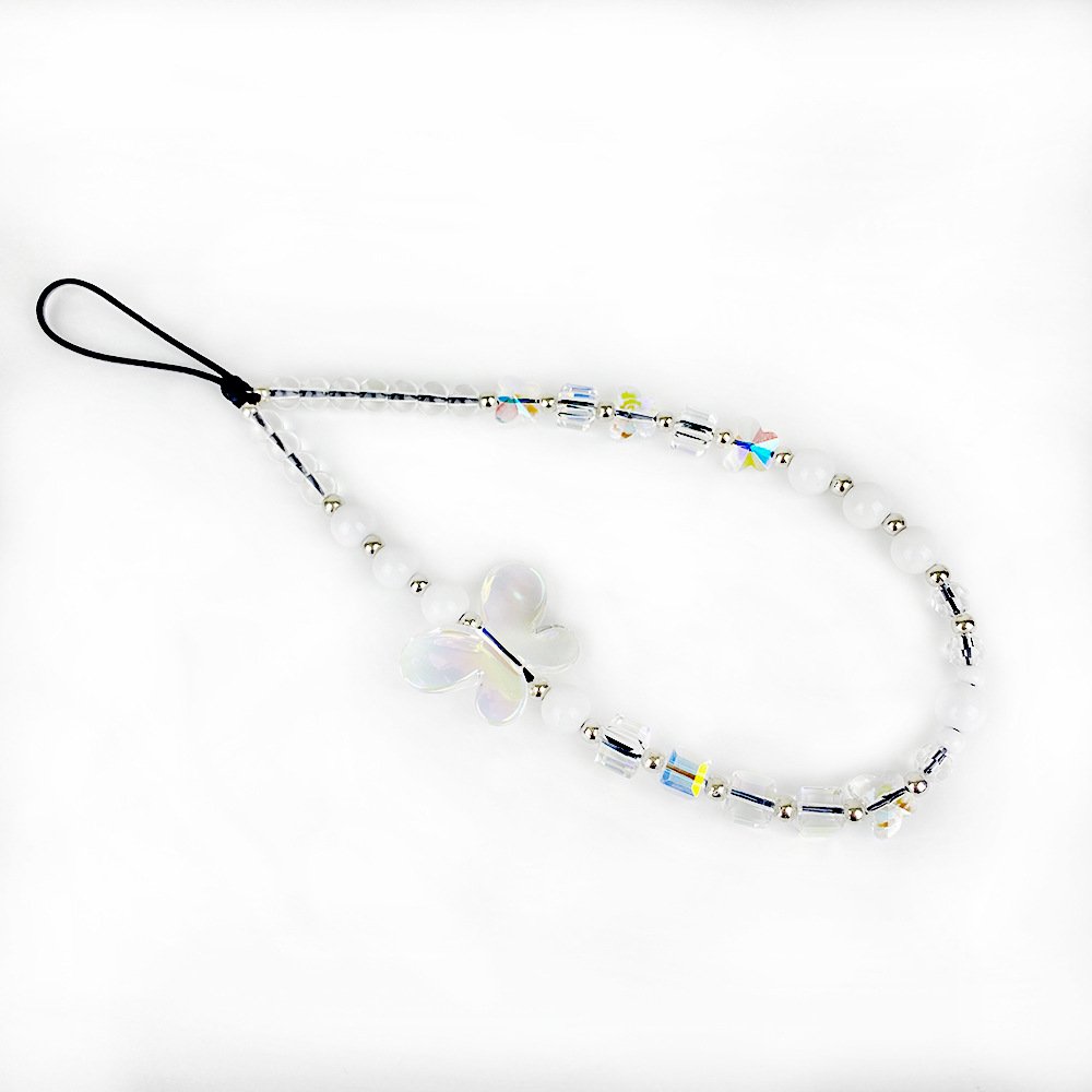 Custom fashion crystal beading size butterfly beads design mobile phone pendant necklace chain