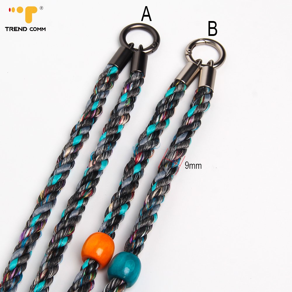 High Quality Universal Dacron Strap Expanded Polyester Mobile Phone Crossbody Lanyard with Natural Wood Beads