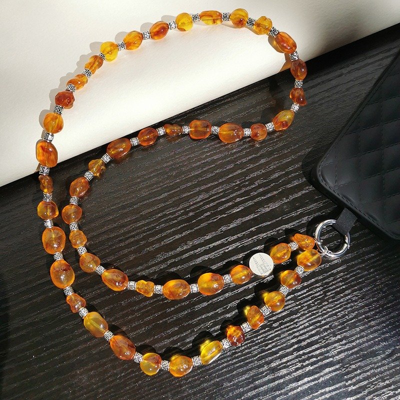 Irregular Imitated Tortoiseshell Beaded Mobile Phone Pendant Crossbody Necklace Hanging Glasses Hands Free Phone Charm Straps