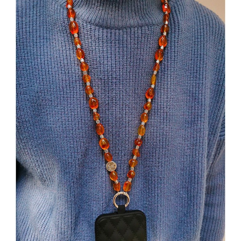 Irregular Imitated Tortoiseshell Beaded Mobile Phone Pendant Crossbody Necklace Hanging Glasses Hands Free Phone Charm Straps