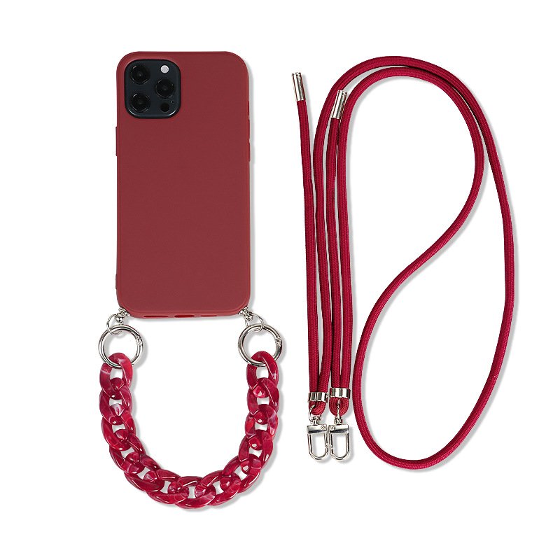solid color crossbody necklace silicone phone case for iphone 14 13 12 11 pro max