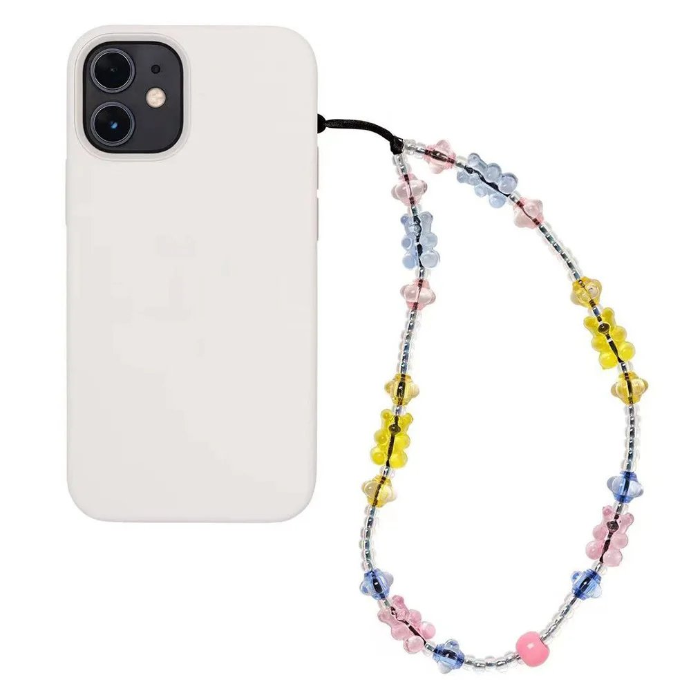 New Y2K Accessories Bear Phone Charm Kpop Fashion Clear Resin Beaded Phone Strap Cellphone Chain