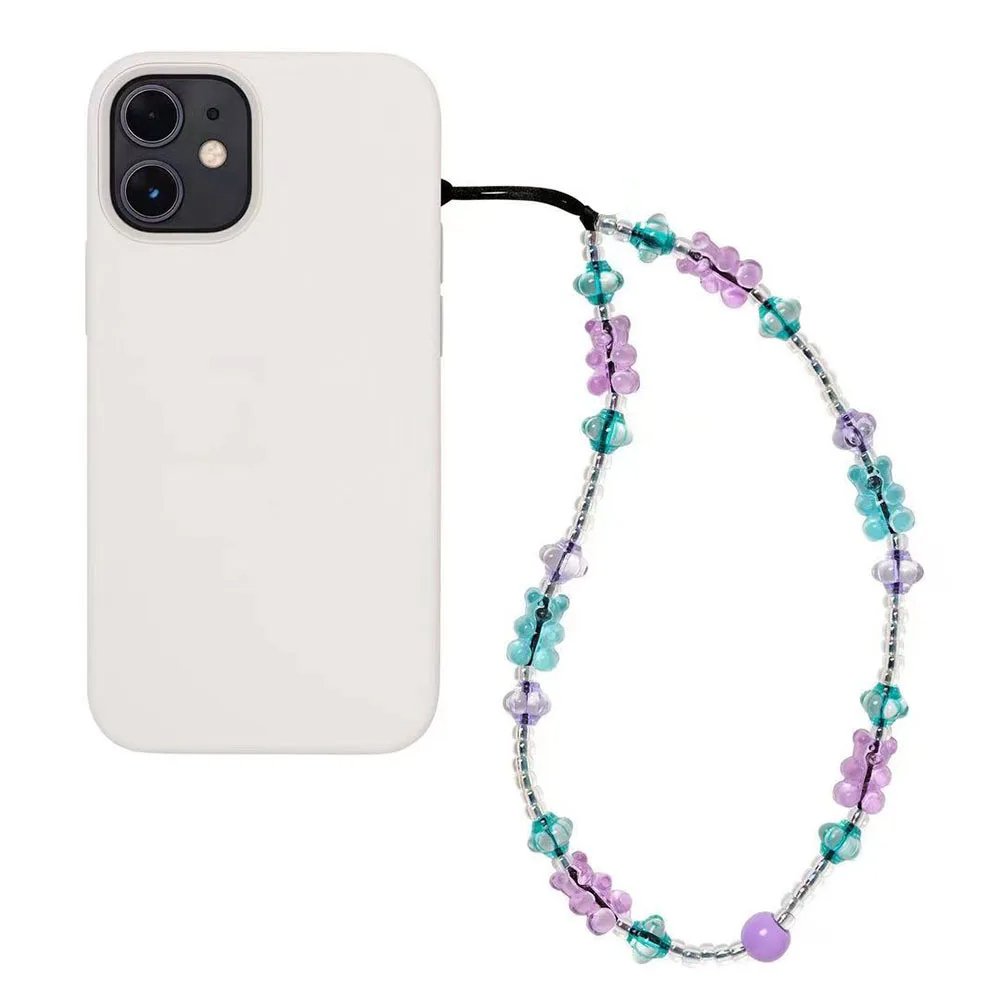 New Y2K Accessories Bear Phone Charm Kpop Fashion Clear Resin Beaded Phone Strap Cellphone Chain