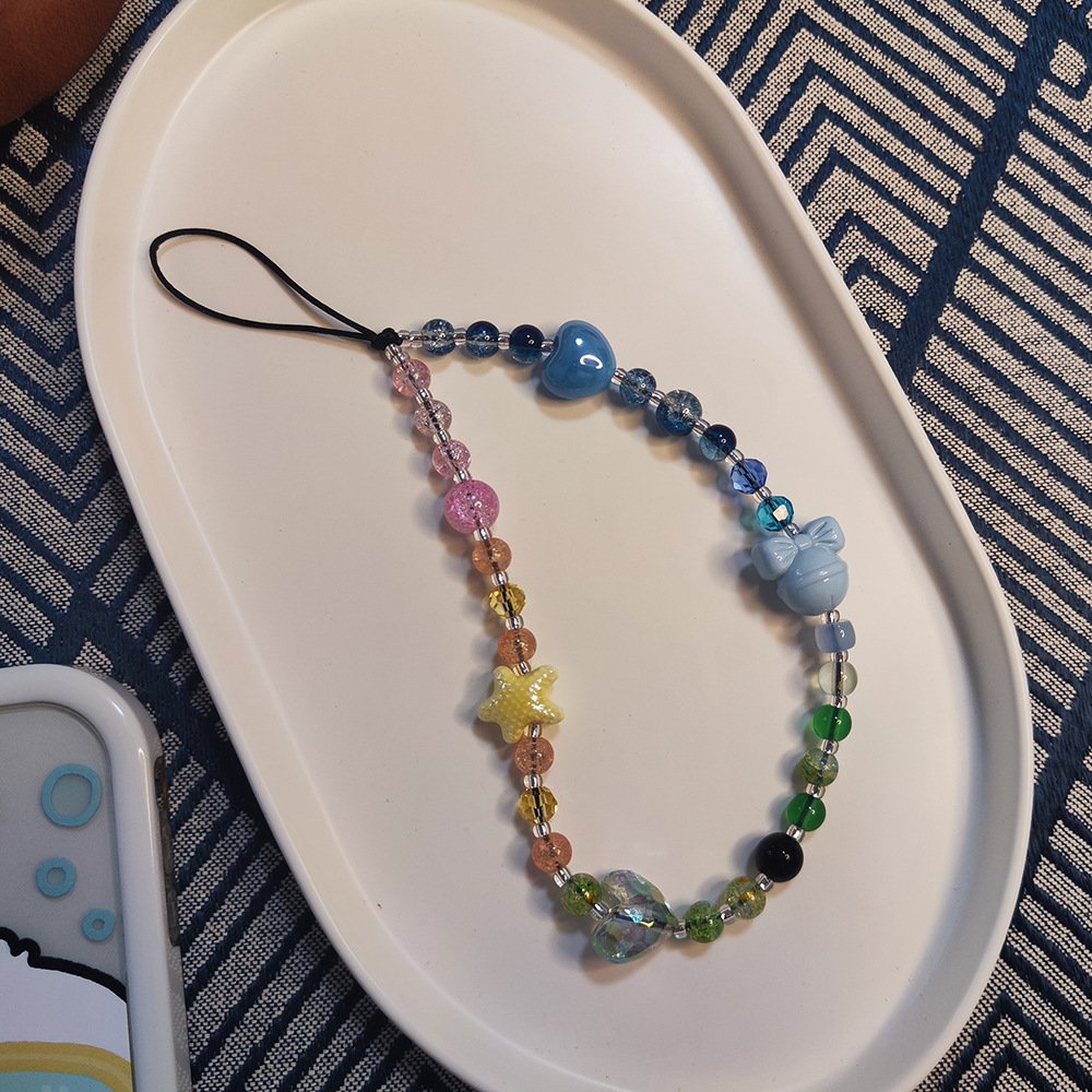 KKBEAD gradient beach vacation style girl phone chain wristband niche beaded starfish love pendant