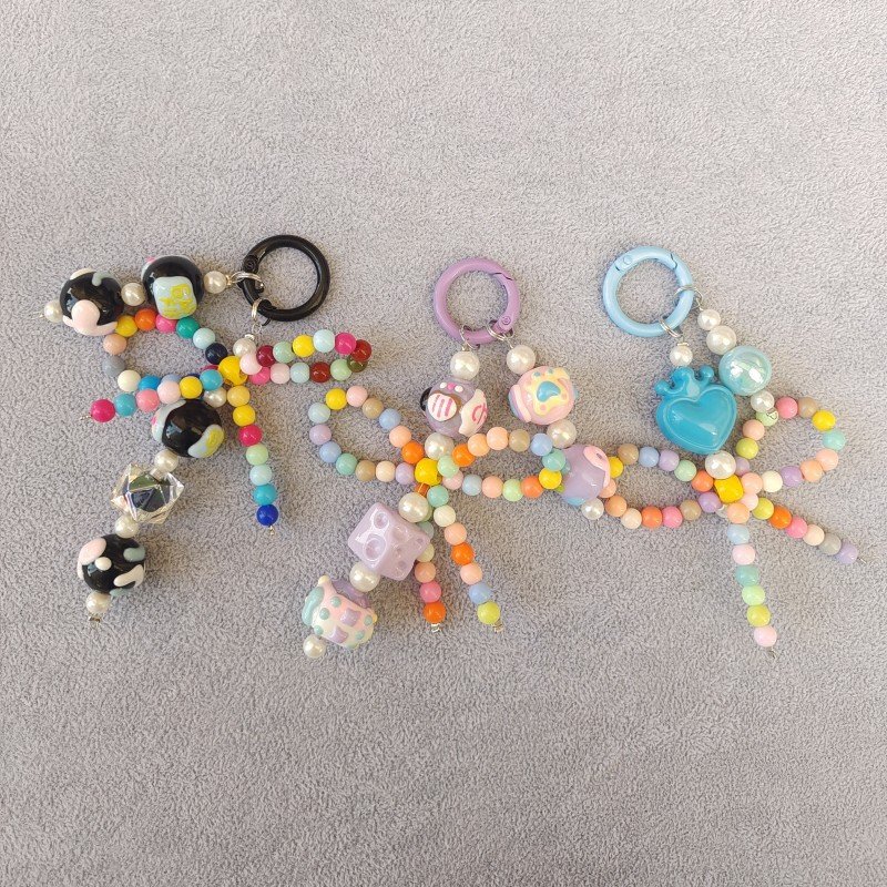 Cute Beaded Pendant Light Weight Resin Mobile Phone Chain Accessories Keyring Beaded Key Chain Mobile Phone Straps