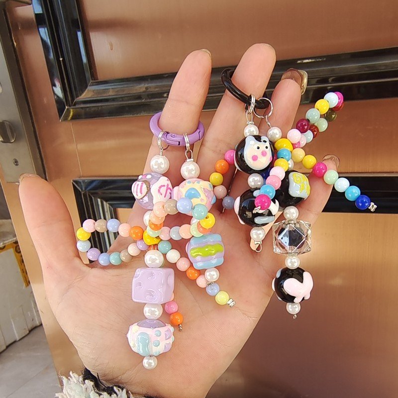 Cute Beaded Pendant Light Weight Resin Mobile Phone Chain Accessories Keyring Beaded Key Chain Mobile Phone Straps