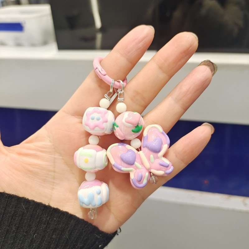 Cute Beaded Pendant Light Weight Resin Mobile Phone Chain Accessories Keyring Beaded Key Chain Mobile Phone Straps