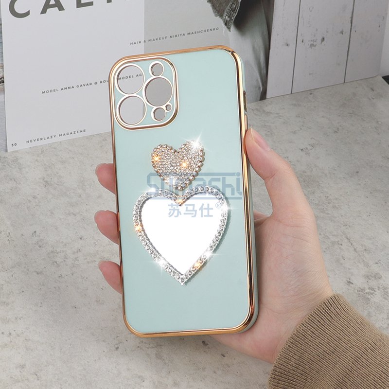 custom mirror electroplating 6D diamond mobile phone case with mirror for iphone 16 15 11 12 13 14 15 16 pro max plus