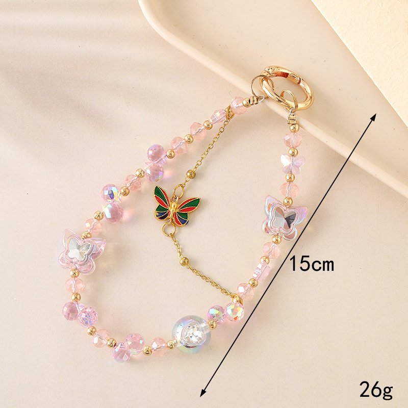Lilangda Luxury New Crystal Gemstone Beaded Pendant Alloy Butterfly Pendant Double Chain Mobile Phone Hanging Rope for Women