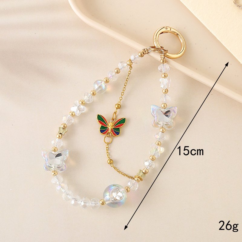 Lilangda Luxury New Crystal Gemstone Beaded Pendant Alloy Butterfly Pendant Double Chain Mobile Phone Hanging Rope for Women