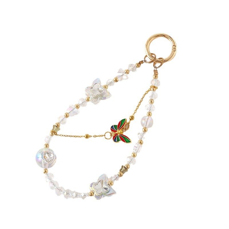 Lilangda Luxury New Crystal Gemstone Beaded Pendant Alloy Butterfly Pendant Double Chain Mobile Phone Hanging Rope for Women