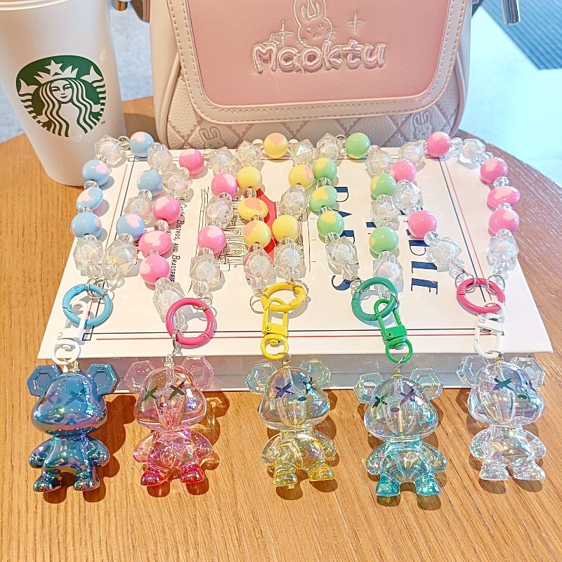 Lilangda Fantasy Violent Bear Bead Keychain Creative Cartoon Doll Valentine's Day Gift Trendy Car Key Decoration Phone Strap