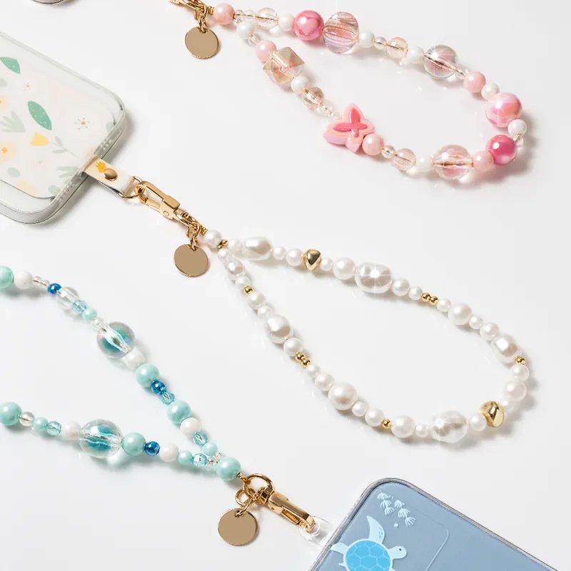 New beaded wrist rope for good luck crystal colored beads mobile phone chain beaded short wrist rope anti-lost and anti-fall