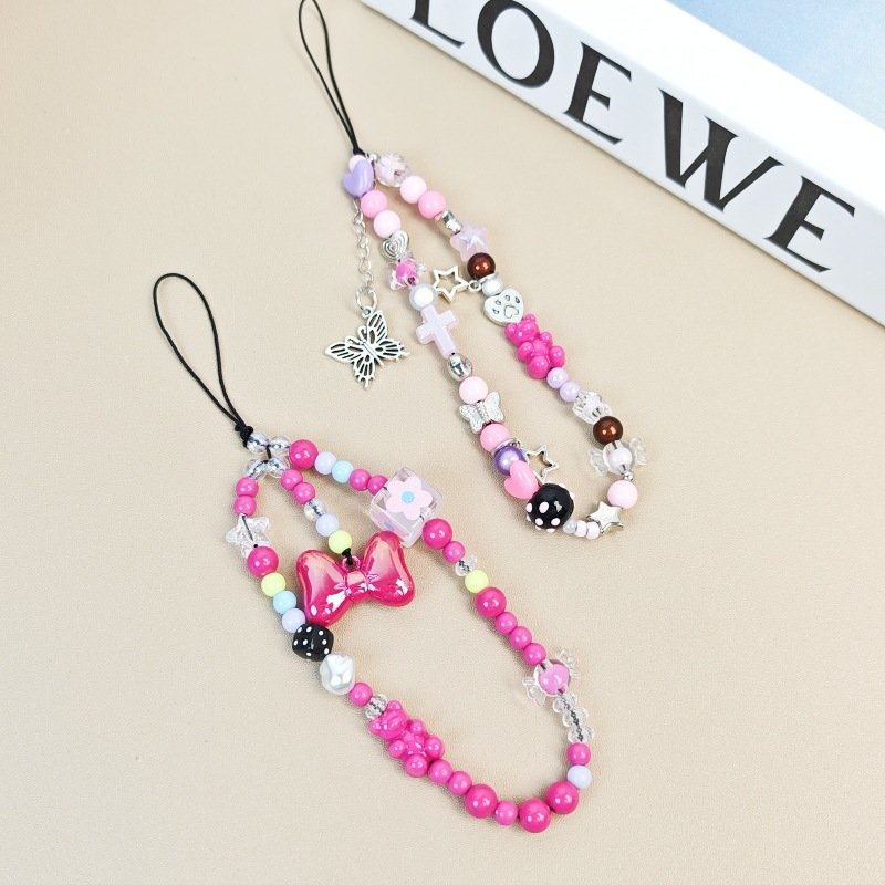 Acrylic Love Diy Handmade Beaded Mobile Phone Chain Short Anti-fall Mobile Phone Rope Chain