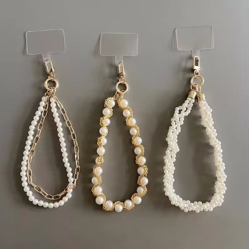 anti-lost decorative pearl chain wrist strap cell mobile phone strap iphone 15 pro14 max cute phone case straps for cell phones