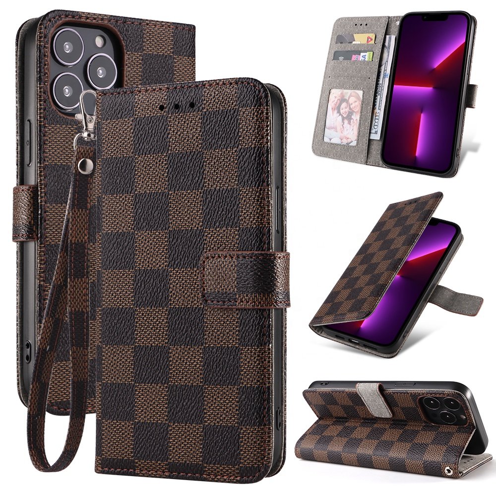 Luxury leather 16 Pro Max flip phone case with card holder and strap, suitable for iPhone 13, 14, 15 Plus series phone cases