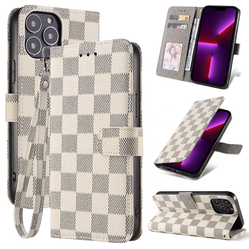 Luxury leather 16 Pro Max flip phone case with card holder and strap, suitable for iPhone 13, 14, 15 Plus series phone cases
