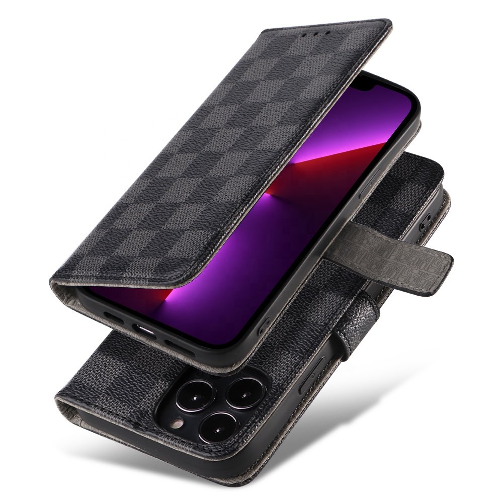 Luxury leather 16 Pro Max flip phone case with card holder and strap, suitable for iPhone 13, 14, 15 Plus series phone cases
