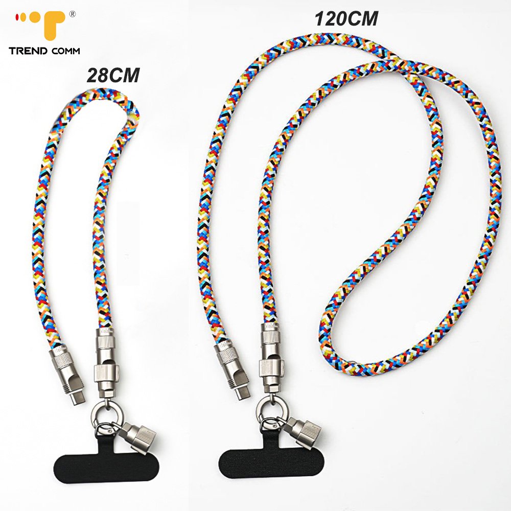 Universal Embroidered Polyester Mobile Phone Lanyard Necklace Strap with Charging Cable Security Chain