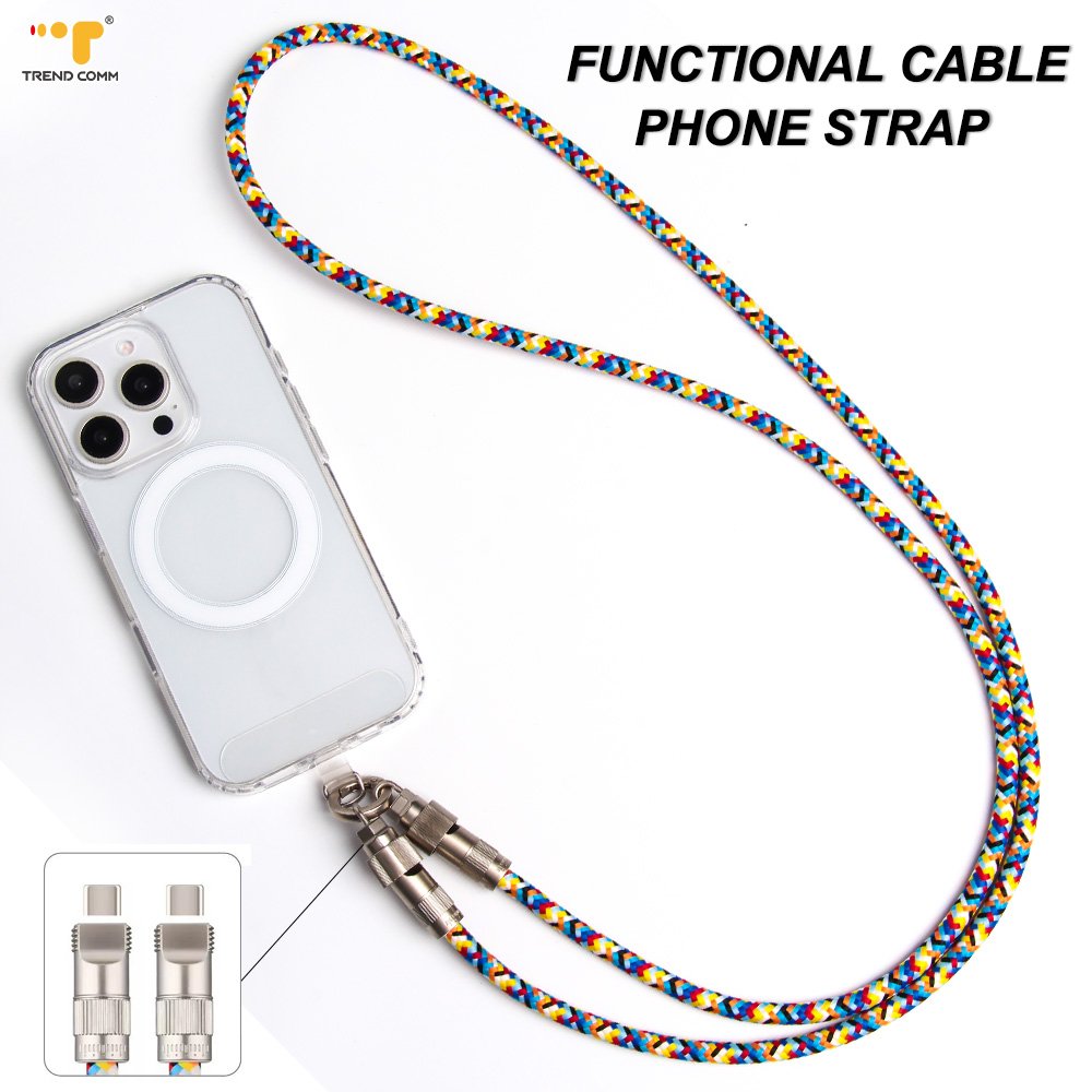 Universal Embroidered Polyester Mobile Phone Lanyard Necklace Strap with Charging Cable Security Chain