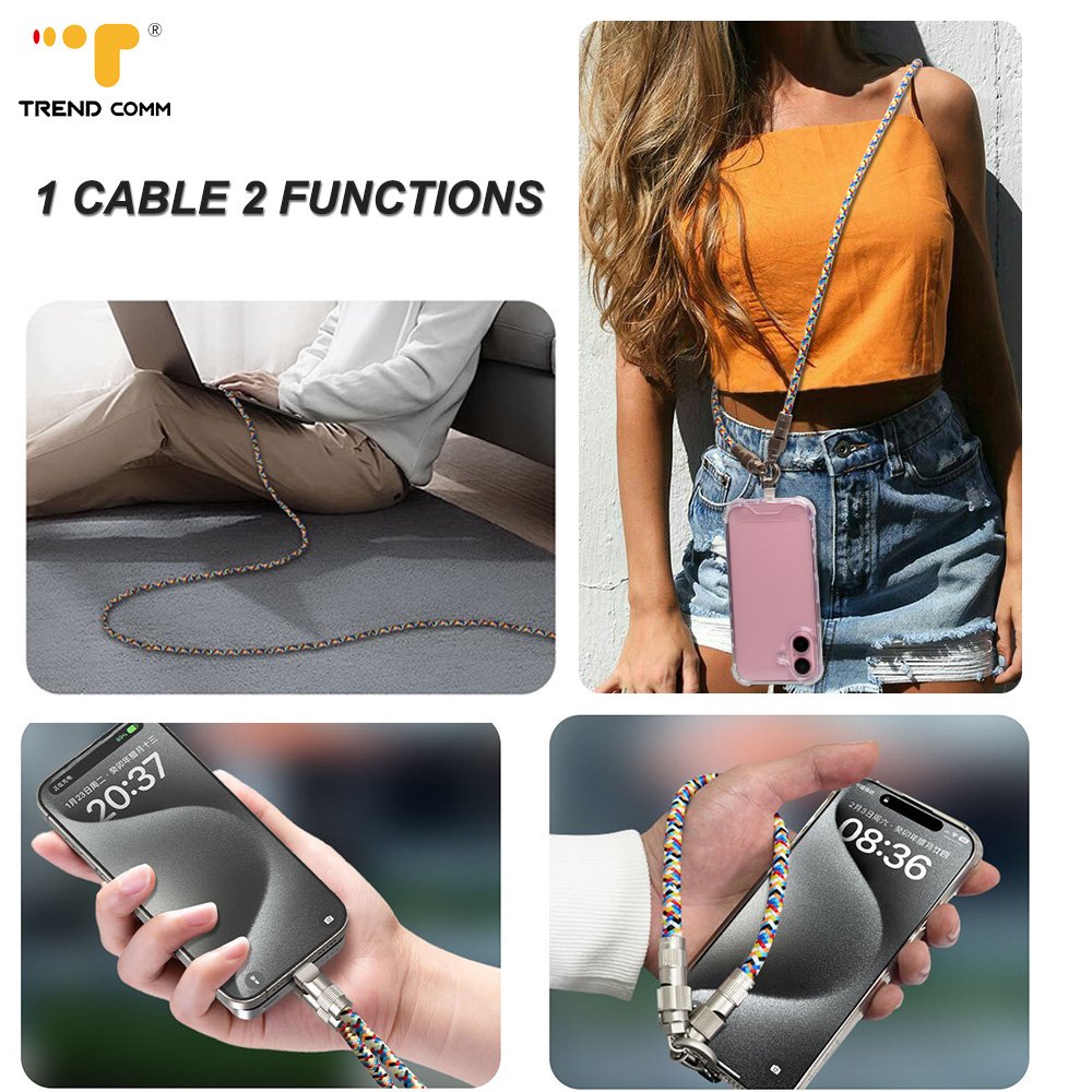 Universal Embroidered Polyester Mobile Phone Lanyard Necklace Strap with Charging Cable Security Chain