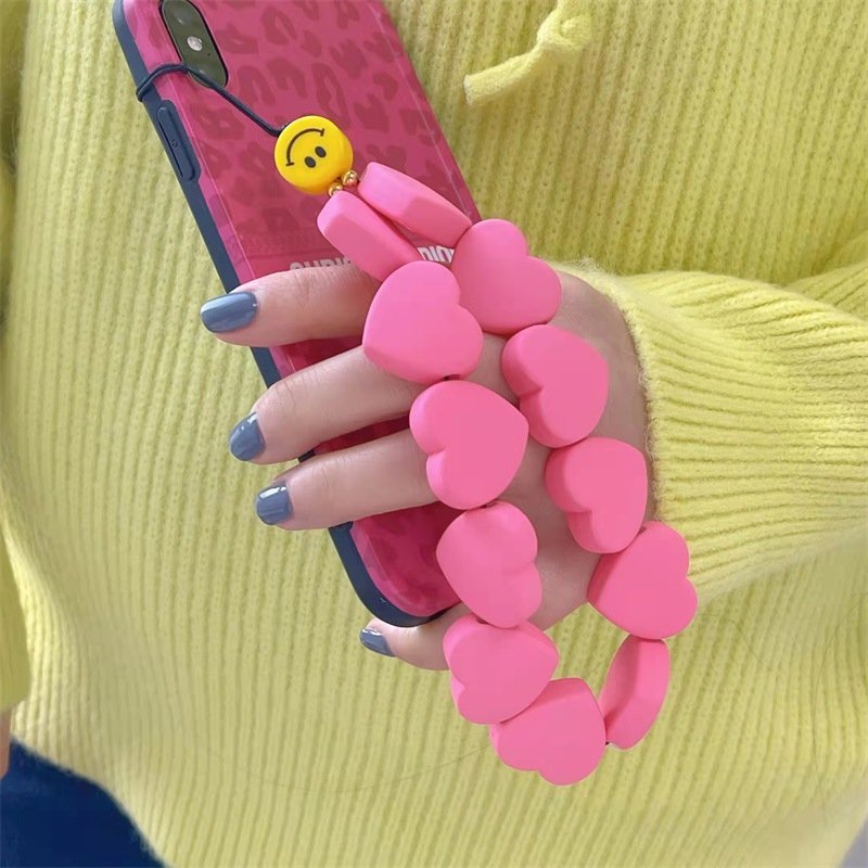 New Ins Colorful Love Heart Resin Simle Face Chains Phone Strap Wrist Adjust Phone Lanyard for Women Girl Charm Jewelry Gift